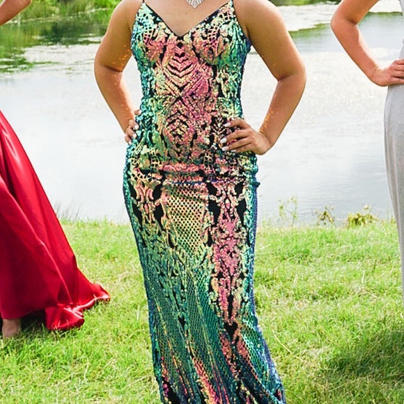 Multicolored sequined prom dress. Lightly worn. Slight missing sequins - Picture 1 of 3